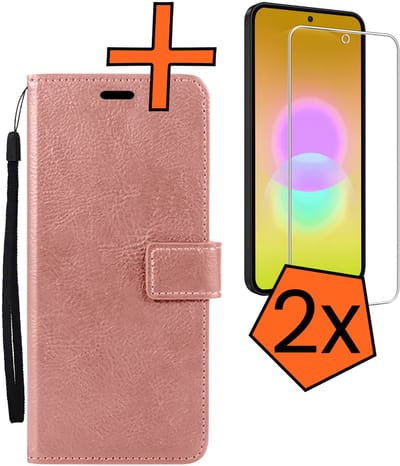 Hoes - Met 2x Screenprotector - Geschikt voor Samsung Galaxy A27 - Luxe Pasjeshouder - Bookcase Portemonee - Flip Case - Kunstleer Book Case - Flipcase Hoes - Book Cover - Walletcase - PortemonneeHoes - Rosé goud