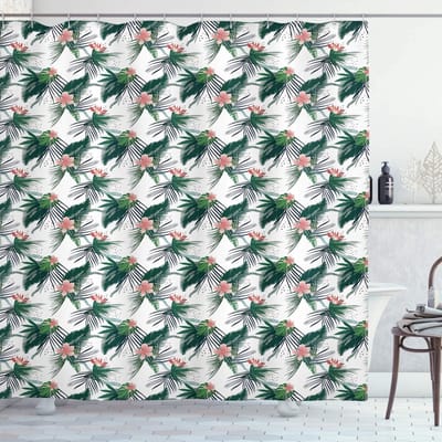 ABAKUHAUS Oerwoud douchegordijn – 175x180 cm – jagergroen/koraalwit