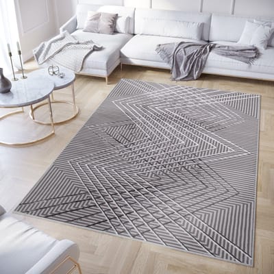 Tapiso Crystal Vloerkleed Grijs Zigzag 3D Effect Laagpolig Tapijt Maat- 80x150