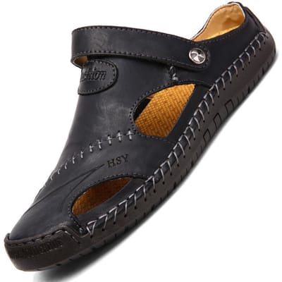Zomer Plus Size Herensandalen Echt Lederen Sandalen Zomer Strand Schoenen Persoonlijkheid Gesloten Teen Trendy Britse Casual Schoenen 46