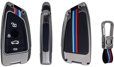 Autosleutel Hoesje geschikt voor Bmw - Sleutelcover - Metalen Sleutelhoes - Accessoires - grijs