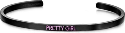 Key Moments 8KM-BG0008 - Stalen open bangle met tekst - pretty girl - zirkonia - one-size - zwart