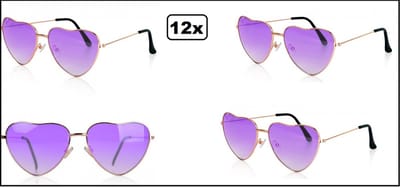 12x Bril hart paars - Summer Beach Thema feest party festival fun flower power purple love