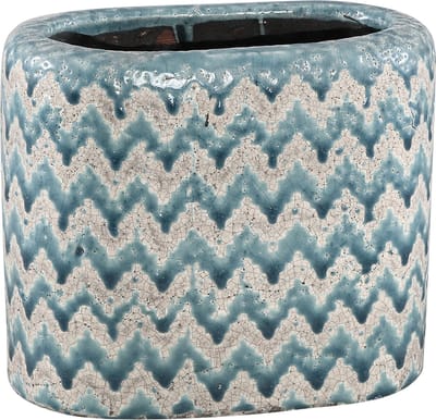 PTMD jasper blauw keramieke pot golvend patroon | 22 x 12 x 18 hoog