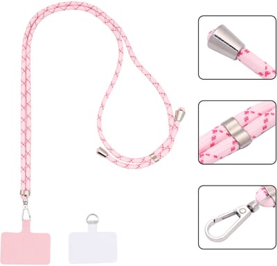 Casemania Universele Telefoonkoord - Strawberry Twist - Verstelbare Telefoonketting - Crossbody Draagkoord Koord voor Telefoon - Lanyard Cord - Roze