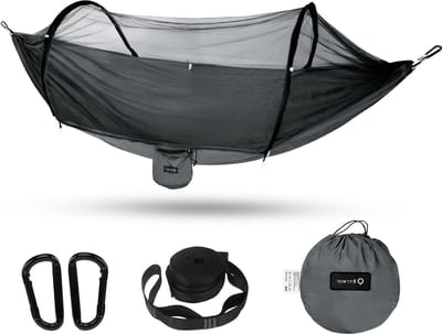 Hangmat met muggennet - Nylon hangmat voor buiten - 300 kg draagvermogen - 260 x 140 cm - Donkergrijs
