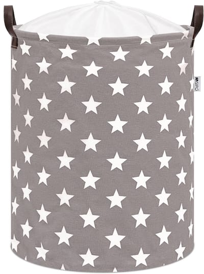 Grijze Speelgoedopbergmand met Sterren - Katoenen Wasmand voor Kinderen - Opbergbox met Trekkoord - 43 Liter - 35x35x45 cm - Kledingmand - Sipo