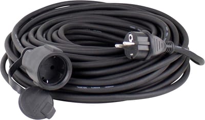 Rubberen Verlengkabel - Beschermende Contactspoel - IP44 - 230 V/16 A - 5 meter Kabellengte - Zwart
