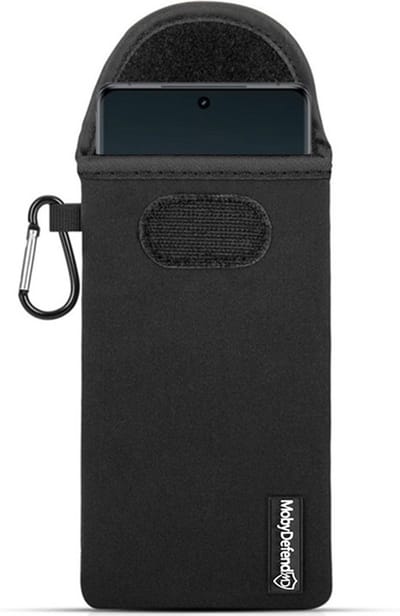 MobyDefend Hoesje - Geschikt voor OnePlus 12R - Neopreen Pouch Met Karabijnhaak - Insteek - Riemlus - Zwart