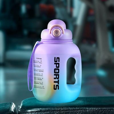 Sport Waterfles Draagbare Fitness Plastic Beker Met Rietje Grote Capaciteit Buiten Reizen Grote Waterflessen Drinkgerei 1500-2500ml black