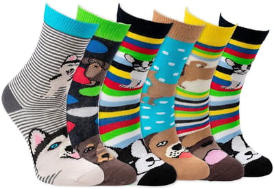 Kindersokken | Grappige sokken | Print: Honden | Kleur: Meerkleurig | Maat: Diverse maten | 6 paar