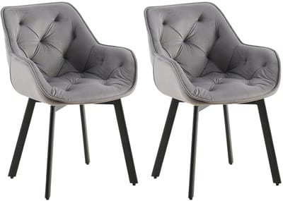 CLP Antigo Set van 2 eetkamerstoelen - Met armleuning - Metalen frame - Velvet - Fluweel/donkergrijs