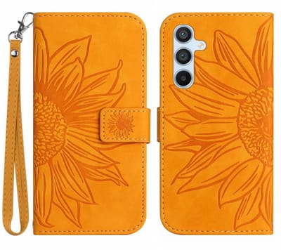 Coverup Hoesje - Geschikt voor Samsung Galaxy A37 / A36 Hoesje - Coverup Zonnebloem Book Case met Koord - Oranje