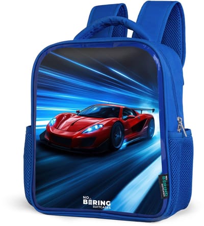 NoBoringSuitcases.com® - Rugzak blauw - Schooltas jongens - Rode racewagen in digitale snelheidswereld - Kinder rugtas jongen - Boekentas kind - Kinderrugzak voor school - Schoolrugzak
