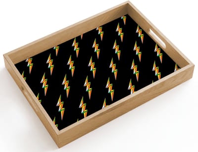 Dienblad hout 40x30 cm - Schootdienblad - Bliksemschicht - Geel - Zwart - Borrelplank rechthoek - Plateau dienbladen