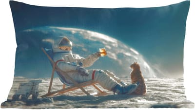 Sierkussens - Kussentjes Woonkamer - 60x40 cm - Astronaut - Kat - Glas - Stoel