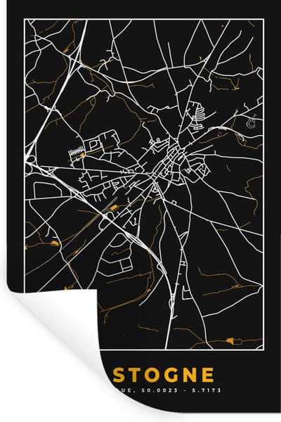 Muurstickers - Sticker Folie - Stadskaart - Bastogne - Kaart - Plattegrond - Goud - 20x30 cm - Plakfolie - Muurstickers Kinderkamer - Zelfklevend Behang - Zelfklevend behangpapier - Stickerfolie