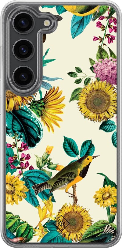 Casimoda® hoesje - Geschikt voor Samsung Galaxy S23 Plus - Zonnebloemen / Bloemen - 2-in-1 case - Schokbestendig - Bloemen - Verhoogde randen - Multi, Transparant