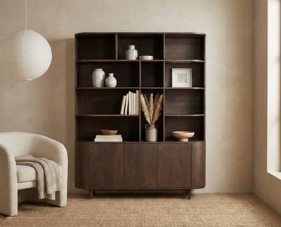Vakkenkast Milla groot mangohout 185x45x220cm - Bruin - Japandi