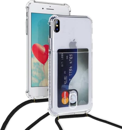 Geschikt voor iPhone X / XS Koord Hoesje Met Pashouder Koord Zwart - Geschikt voor iPhone X / XS backcover - Geschikt voor iPhone X / XS case – hoesje met pasje Geschikt voor iPhone - oTronica koord hoesje Geschikt voor iPhone