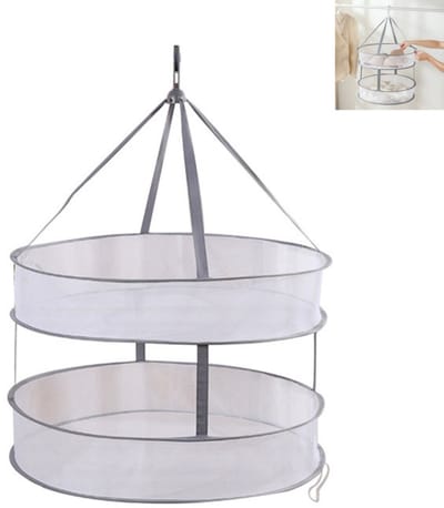 Hangend droogrek voor truien - opvouwbaar mesh-droogrek voor kleding - plat droogrek met twee lagen - geschikt voor poppen en truien - voor binnen- en buitenwas - 61×61×12cm - grijs