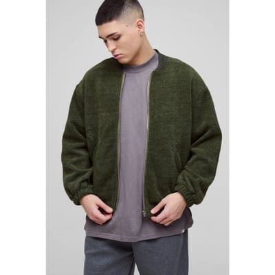 Oversized Boxy Fluffy Textured Bomberjack | Forest | Size XS