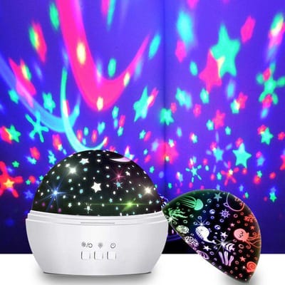 Projectie Nachtlampje Voor Kinderen - Sterren Projector - LED Projectie Lamp Baby Nachtlampje - 8 Kleur Modus - Wit