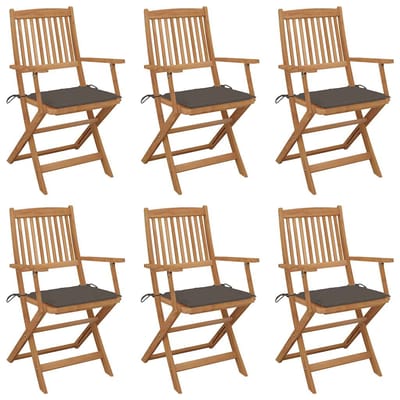 vidaXL - Inklapbare - stoelen - 6 - st - met - kussens - massief - acaciahout