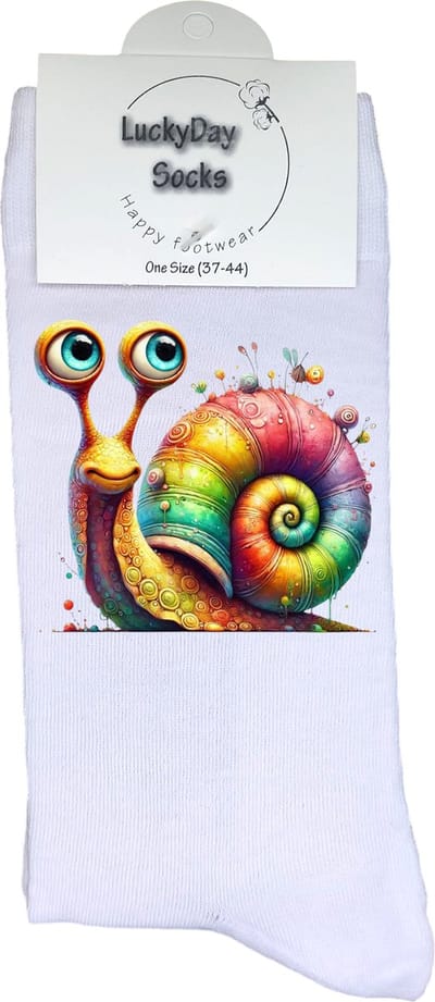 Slak - Opkikker - Grappige sokken - Valentijn cadeau - Verjaardagcadeau - Sint cadeau - Leuke sokken - Vrolijke sokken - Te laat - Sorry - Regenboog - Kleur - Cadeautje - Grappig cadeau - Kerstcadeau - Vaderdag - Moederdag - Socks maken Happy - 37-44