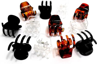 12 kleine haarklemmen 4 cm mix 4x bruin / 4x transparant / 4x zwart