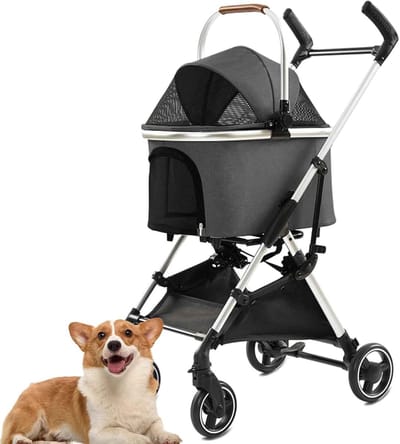 Huisdier Wandelwagen - Dierenbuggy - Comfortabel Transport - 3-in-1 Multifunctioneel - Tot 15 kg - Donkergrijs