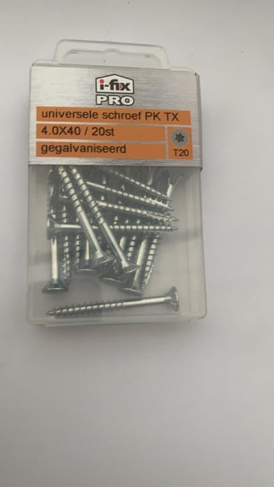 Universele schroef platkop torx 4x40mm 20 stuks gegalvaniseerd. I-fix.