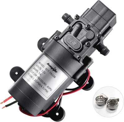 12V DC Zoetwaterpomp voor Camper, Marine en Gazon - Zelfaanzuigende Membraanpomp met Drukschakelaar - 4,5 L/Min - 80 PSI