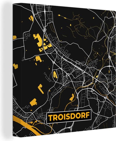 Canvas Schilderij Goud – Duitsland – Plattegrond – Gold – Stadskaart – Kaart – Troisdorf - 20x20 cm - Wanddecoratie