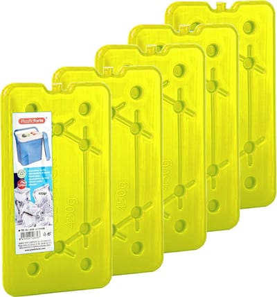 Plasticforte koelelementen 450 gram - 5x - 14 x 25 x 1 cm - geel - voor koelbox en koeltas