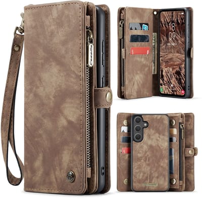 Caseme Geschikt voor Samsung Galaxy S25 FE hoes - Vintage 2 in 1 portemonnee - Bruin