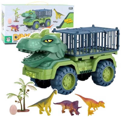 Playos® - Dino Transporter - Inclusief Dino's - Groen - Transportwagen Dinosaurus - Dinotruck - Dinosaurussen - Rollenspel - Speelgoed
