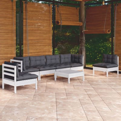 vidaXL - 7-delige - Loungeset - met - kussens - massief - grenenhout