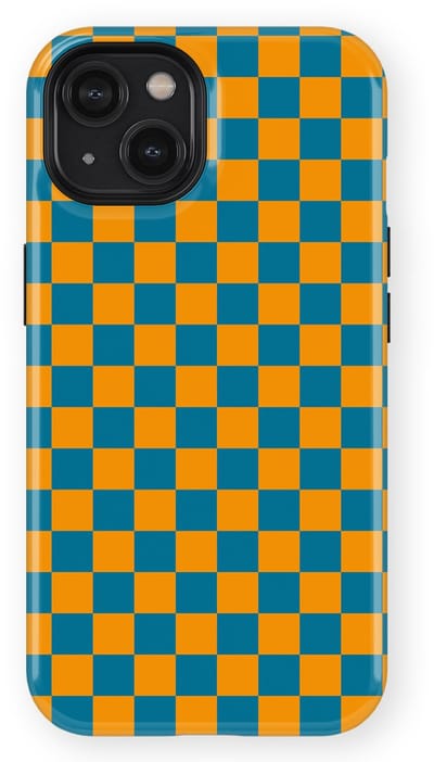 Design Hoesje geschikt voor iPhone 14 | Geschikt Voor Mag | Tiny Squares Checkered Print | Backcover geschikt voor iPhone 14 Petrol Pop