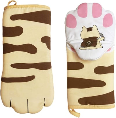 SnelShoppen - Heat Resistant Oven Gloves - Pot, Stove, BBQ Mittens - Kookhandschoenen met Cute Cartoon Cat Paw - Hoogwaardige Katoenen, Ademend en Duu