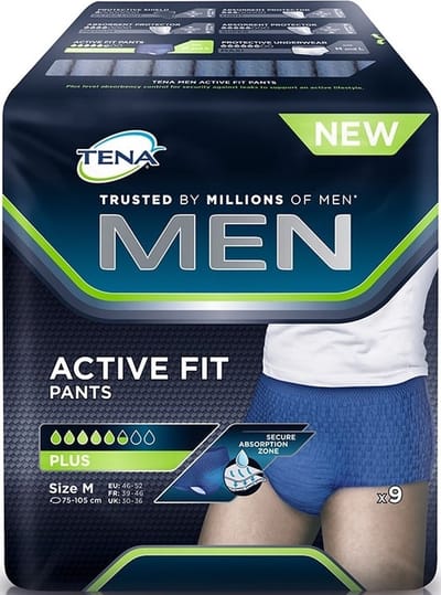 TENA MEN ACTIVE FIT PANTS PLUS MAAT S/M INCONTINENTIE BROEKJES PAK 9 STUKS
