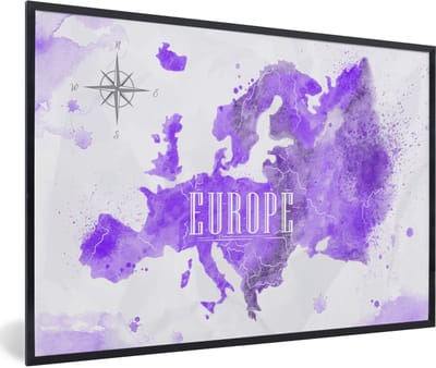 Poster in lijst - Fotolijst 120x80 cm - Posters - Europa - Wereldkaart - Verf - Posterlijst zwart - Decoratie - Wanddecoratie woonkamer - Muurdecoratie slaapkamer