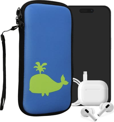 kwmobile hoesje voor smartphones XXL - 7" - hoes van Neopreen - Walvis silhouet design - neon groen / blauw - binnenmaat 17,7 x 8,5 cm
