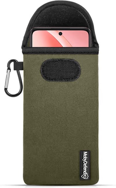 MobyDefend Hoesje - Geschikt voor Oppo A60 5G / Oppo A40 / Oppo A40m - Neopreen Pouch Met Karabijnhaak - Insteek - Riemlus - Groen