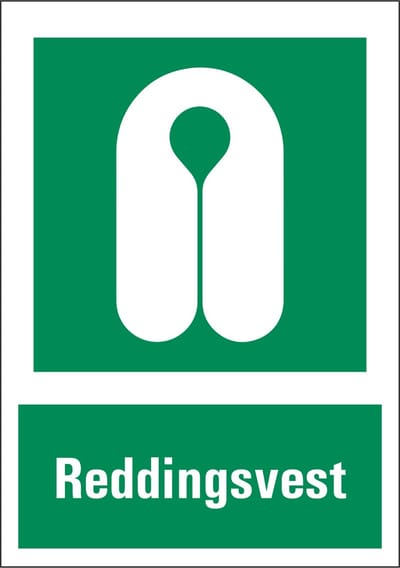 Reddingsvest sticker met tekst 210 x 297 mm