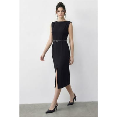 Gestrikt Midi Pantalon Jurk met Bootnek