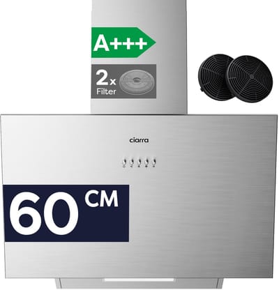 CIARRA VMS6762A - A+++ 674 m³/u - Schuine Afzuigkap 60 cm - Recirculatie met Koolstoffilter & Luchtafvoer - 3 Standen met LED-RVS