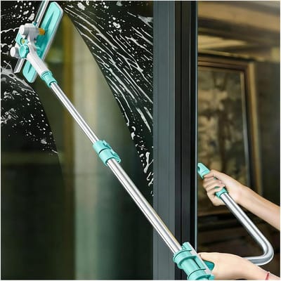 Raamreinigerset - Glasbewassing tool - Hoge ramen lappen - Intrekbare 3-in-1 steel - 73-150 cm - Grijs