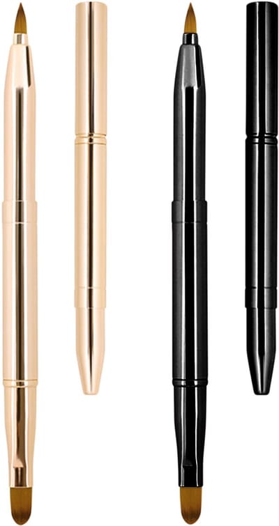 carmdering - Lippenkwast - Lip Penseel - Dual-Ended Make-up Kwast - Intrekbare Bescherming - Hygiënisch Ontwerp - Metaal En Synthetisch - Compact Voor Reizen - Precieze Applicatie - 2 Stuks