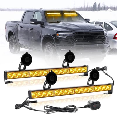 Set van 2 Amber LED Stroboscoop Waarschuwingslichten voor Noodgevallen - 32 Leds, 21 Modi